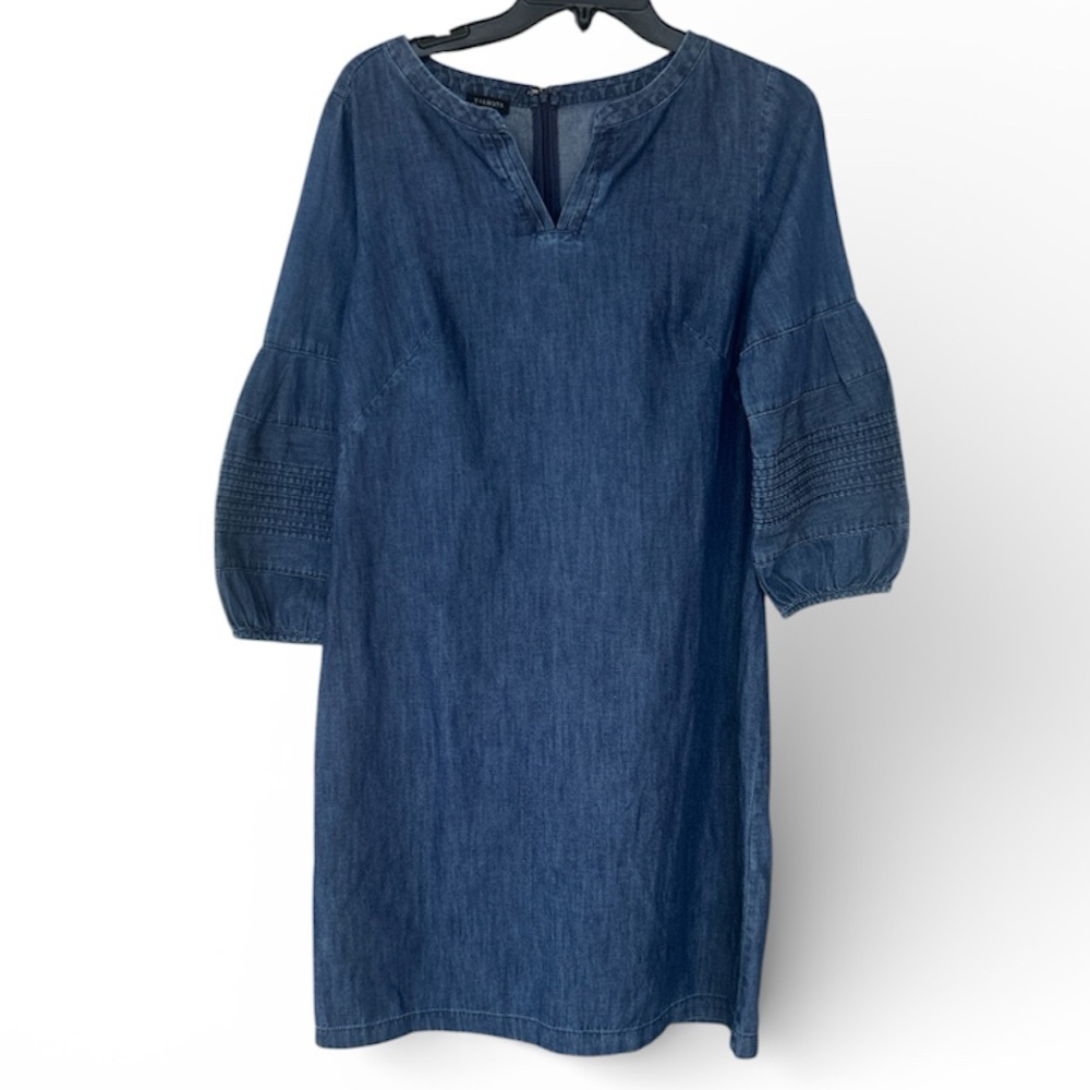 Talbots Dark Denim Puff Lantern Sleeve Dress Size 6 Party Business Casual Church